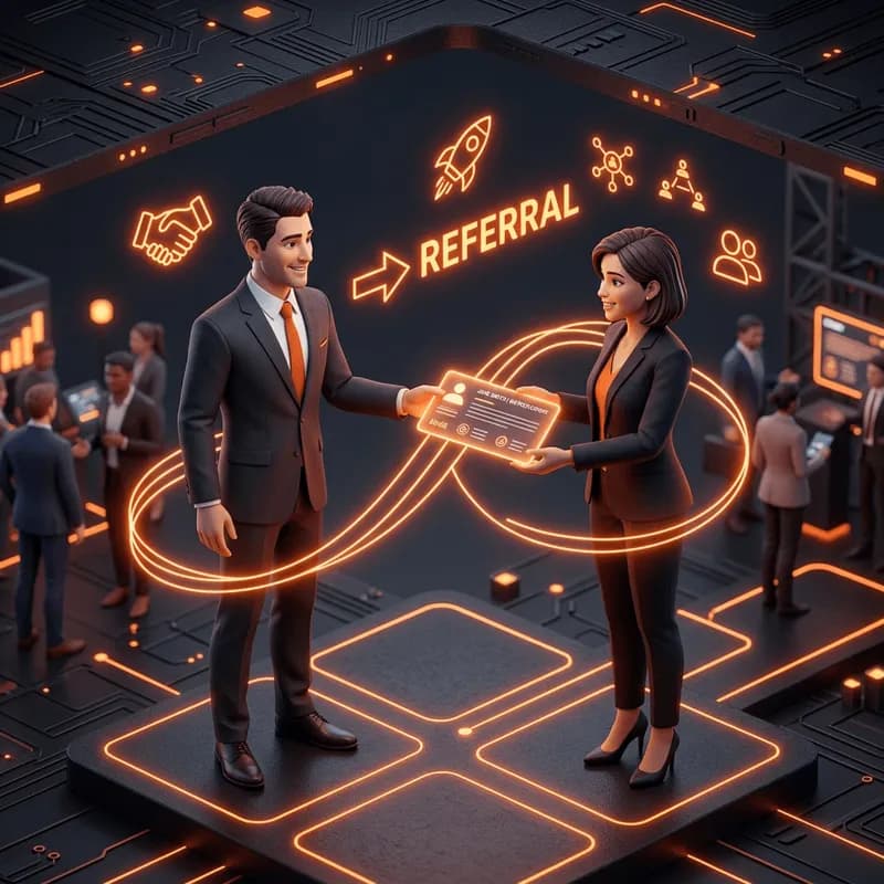 Networking professional handing over a bio sheet at a business event